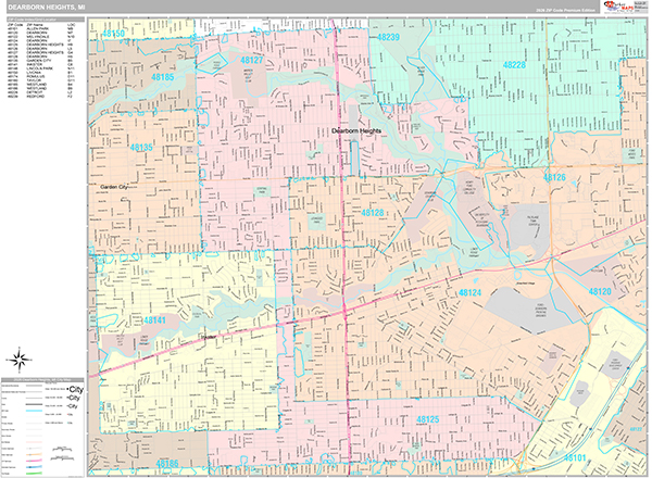 Dearborn Heights City Wall Map Premium Style
